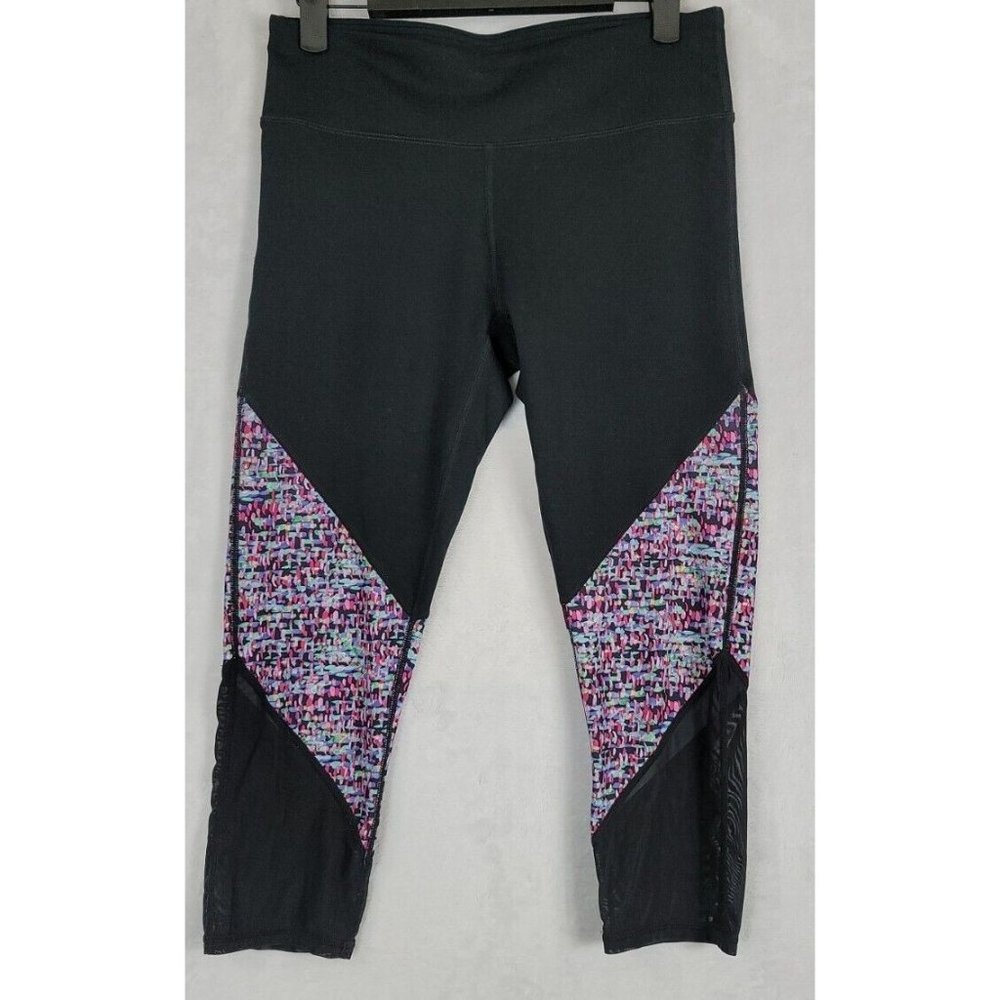 Fabletic Women's Black Confetti Chevron Athletic Crop Leggings Size Small *READ*